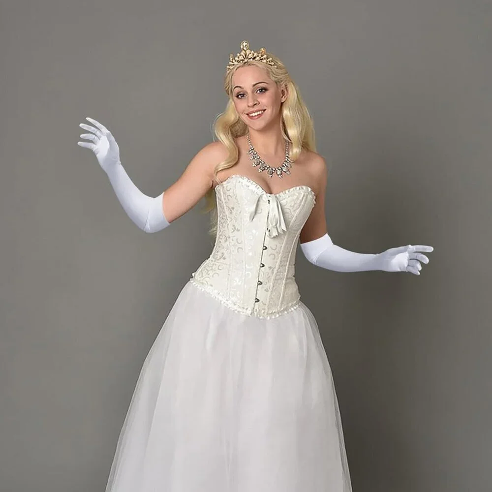 Women's White Long Satin Opera Fabric Gloves Party Tea Stretchy Elbow Length